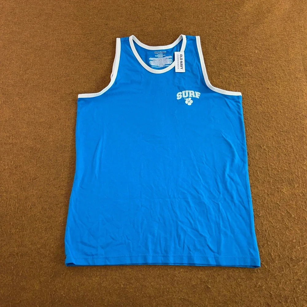 Old Navy Boys XL Blue SURF Graphic Ringer Tank Top Shirt NWT